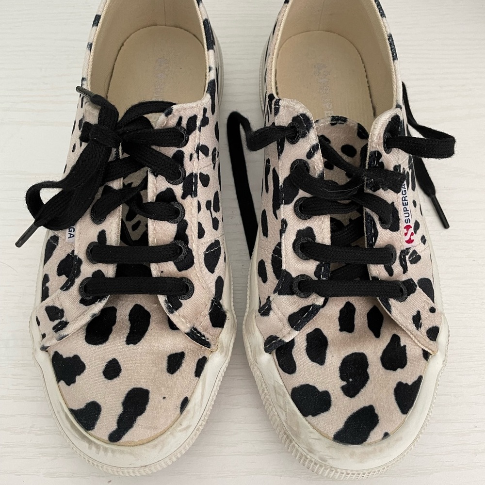 SUPERGA tan animal print sneaker, lightly worn